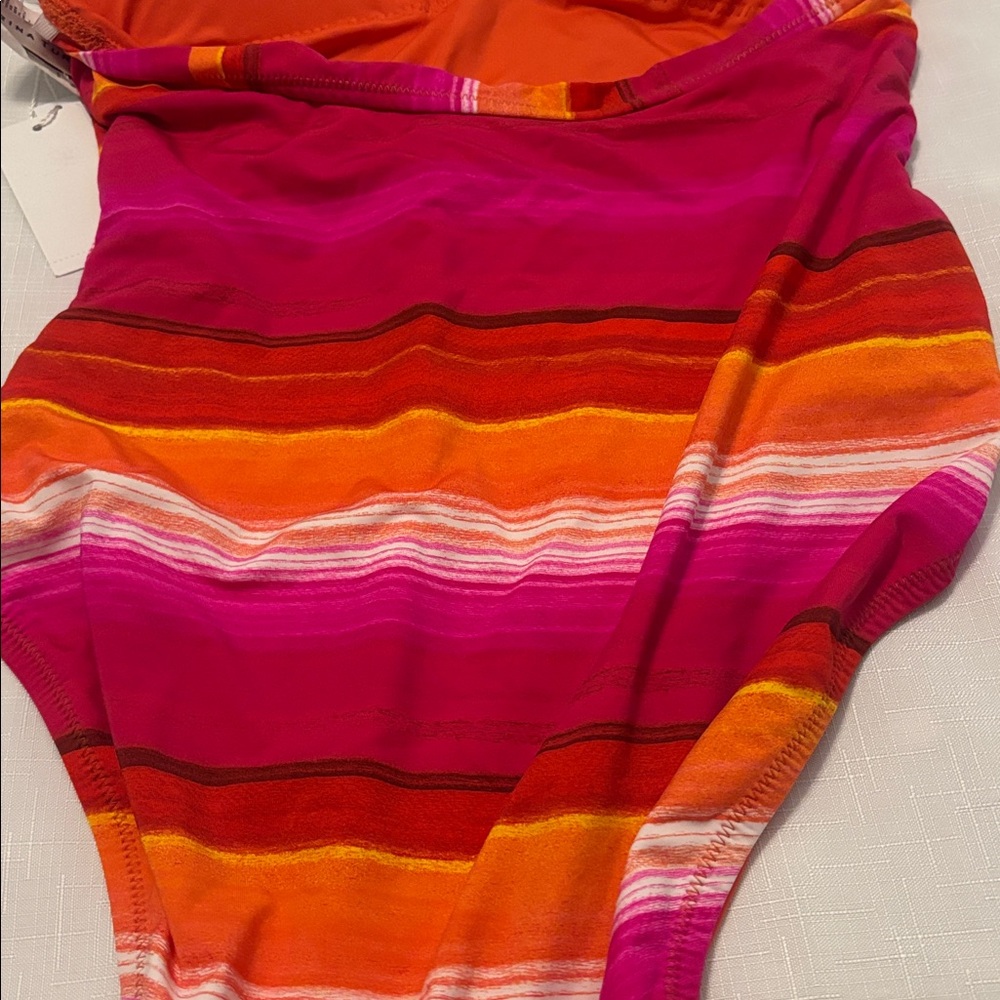 Trina Turk Solstice Pink Multi Halter Plunge Striped One Piece  SZ 14 vacay NWT - Picture 13 of 14